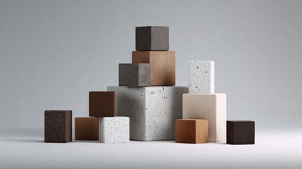 Poster - Minimalist composition featuring stacked blocks on soft backgrou