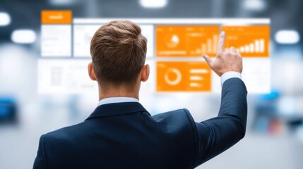 Poster - Businessman Analyzing Data on Interactive Screen