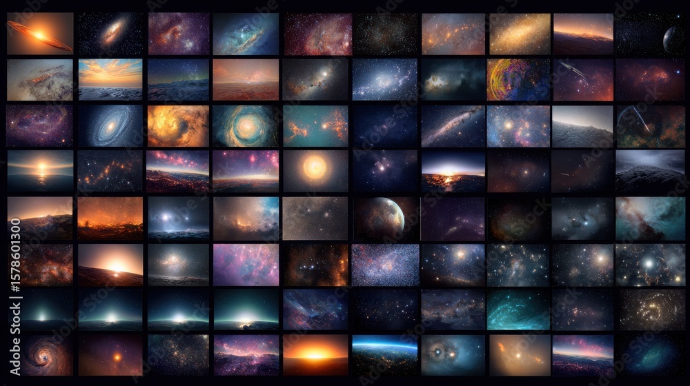 Huge set of space scenes illustration, no logos, no brands Stock Photo ...