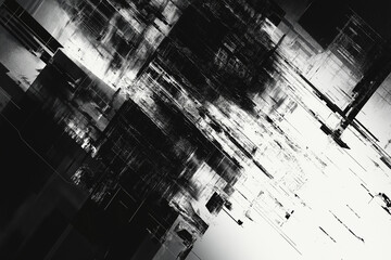 Fototapete - Abstract futuristic cyberpunk displacement map for 3d rendering. Random distorted black white broken glitch screen background. Digital as manual, lo-fi retro video noise overlay