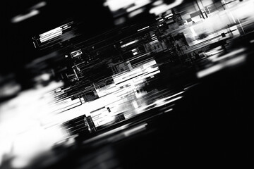 Fototapete - Abstract futuristic cyberpunk displacement map for 3d rendering. Random distorted black white broken glitch screen background. Digital as manual, lo-fi retro video noise overlay