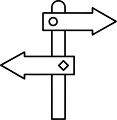 Poster - Line art direction signpost with two diverging arrows isolated on transparent background