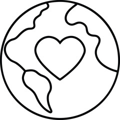 Poster - Stylized line art of a globe with a heart symbol isolated on transparent background