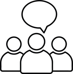 Poster - Icon of three people communicating with a large chat bubble above them isolated on transparent background