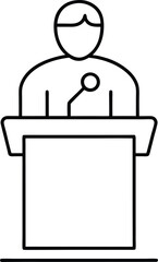 Poster - Minimalist line art of a speaker at a podium giving a presentation isolated on transparent background
