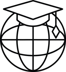 Poster - Outline icon of globe with graduation cap symbolizing global education and achievement isolated on transparent background