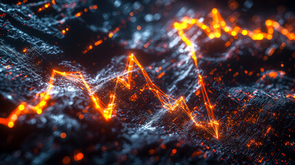 Poster - Dynamic financial market trends represented by colorful line graph with vibrant lights in a digital space