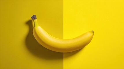 Poster - Conceptual Artistic Layout of a Low Saturation Banana Casting a Shadow on a Vibrant Yellow Background