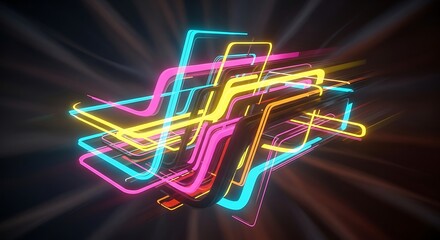 Fototapete - Abstract arrangement of glowing, colorful, interconnected lines against a dark, textured background, creating a sense of movement and energy.