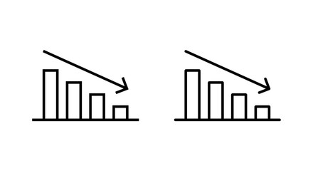 Poster - Decline bar chart with downward trend arrow outline icon. Decrease, loss, and financial drop symbol