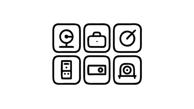 Set of Hand Drawn Line Art Icons for Business and Technology Applications