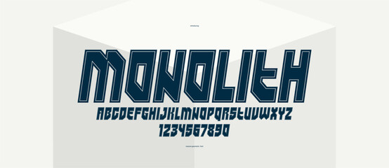 Fototapete - Bold and strong vector geometric font for logos and branding, heavy letters alphabet for posters and advertising, display typeface with huge fat letters, italic version.