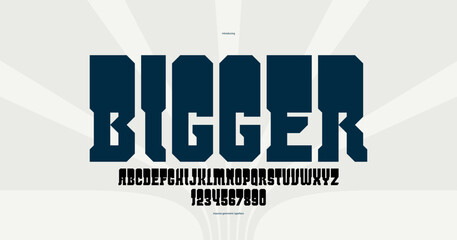 Fototapete - Geometric bold and strong vector font for logos and emblems, heavy letters alphabet for posters and advertising, display typeface with huge brutal and urban letters.