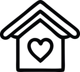 Poster - Simple black outline icon of a house with a heart symbol inside representing love and home
