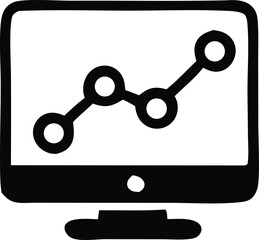 Fototapete - Simple black and white hand drawn icon of a computer monitor displaying an upward trending line graph with circular data points