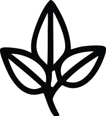 Poster - Stylized black and white icon of a three leafed plant stem with veins representing nature and growth