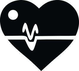 Poster - Simple black heart icon with a white heartbeat line and a small circle representing health and vitality