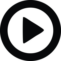 Poster - A stark black play button icon is centered within a thick black circle on a clean white background representing media playback