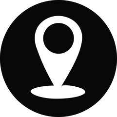 Poster - A simple bold black and white circular icon featuring a stylized white location pin marker indicating a specific point