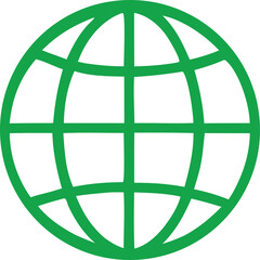 Poster - A stylized green globe icon with a grid pattern representing continents and meridians on a white background