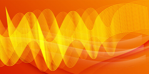 Aufkleber - Abstract yellow wave lines on vibrant orange background, modern digital art design.