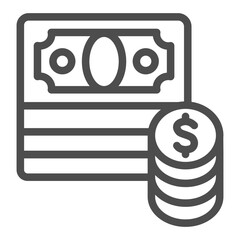 Poster - Banknotes and coin stack line icon, finance concept. Vector graphics. Stack of paper bills, coins sign on white background, outline style icon for mobile or web design.