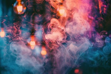 Poster - Pink and blue smoke illuminated by light bulbs creates abstract patterns, providing a vibrant and ethereal backdrop