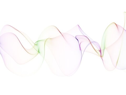 Delicate flow of color in an abstract wave illustration on a pristine white background, perfect for graphic design elements