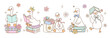 © anchalee - Draw vector banner illustration goose reading Pastel flower bookish Trendy animal Doodle cartoon style