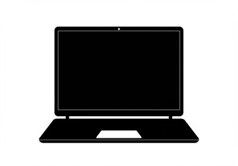 Poster - Simple black silhouette of an open laptop computer on a white background