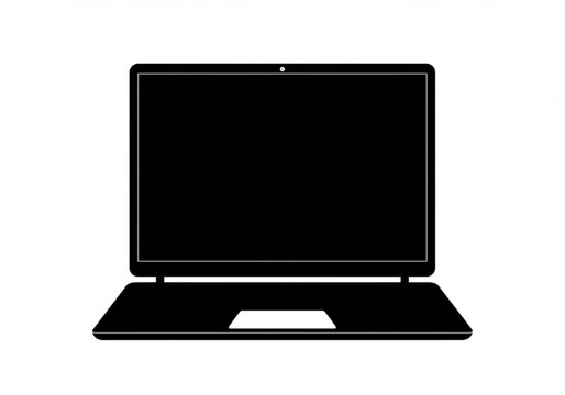 Simple black silhouette of an open laptop computer on a white background