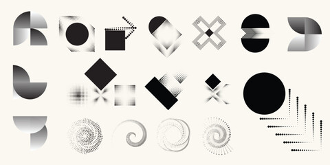Poster - Collection of vector design elements. Set of logos with lines, stripes and circles. Various forms of line and dots design.Vector logo collection. Bundle of circle icons and elements. Set of lines art.