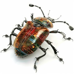 Poster - Electronic insect with glowing circuits under transparent shell represents technological infestation or futuristic bio robotics