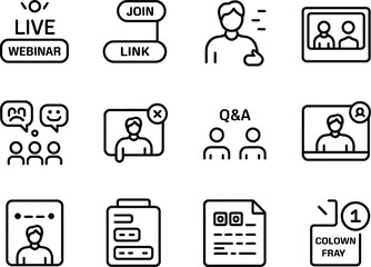 Fototapete - Collection of modern outline icons for online meetings and webinars