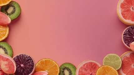 Poster - Fresh Fruit Frame Perfect for Food-Themed Social Media Posts Featuring Vibrant Colors and Diverse Shapes on a Gradient Background