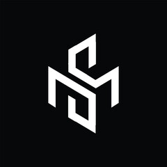 Poster - The image shows a flat monogram logo design of an initial letter SM or MS in white color that looks clean and geometric on a black background