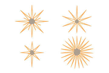 Aufkleber - Four abstract orange stars of different sizes are displayed on a transparent background, creating a simple yet captivating visual