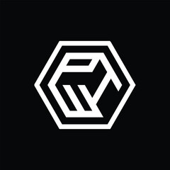 Leinwandbilder - The image shows a flat monogram logo design of an initial letter PTW in white color inside a hexagonal shape that looks clean and modern on a black background