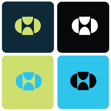 Minimal geometric abstract logo with balanced shapes and symmetry. Presented in contrasting background colors for branding or app icons.