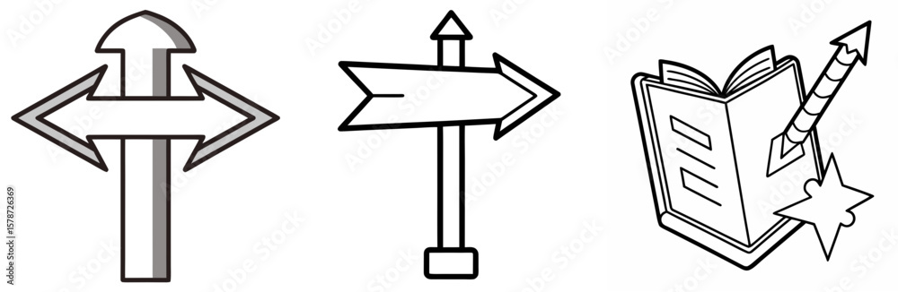 Pointing Arrow Sign Coloring Book Page - Outline Design Stock Vector ...
