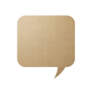 A blank brown cardboard speech bubble for text and communication, isolated on transparent background