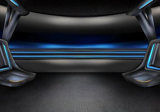 Futuristic interior with glowing blue accents