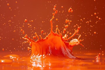 Poster - Orange liquid splashing and making a crown shaped drops on orange background