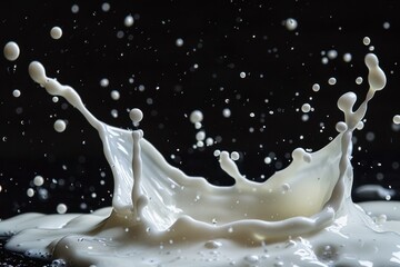 Poster - Milk is splashing and creating a crown shape against a black background, symbolizing purity and freshness
