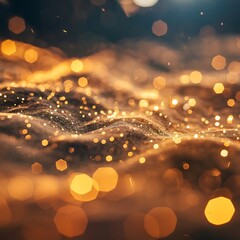 Poster - A dreamy abstract background features golden bokeh lights and sparkles, creating an elegant and festive atmosphere