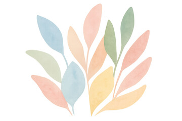 Poster - Soft watercolor leaves cascading in pastel hues, creating ethereal botanical composition against translucent surface