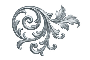 Poster - Metallic silver filigree ornament creates a sophisticated design with its swirling leaves and transparent background