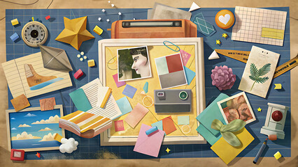 Y2K Photo Frame Collage Featuring Nostalgic Elements And Retro Graphic Layers