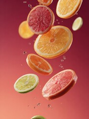 Poster - Floating Fruit Slices Defy Gravity in a Stunning Display of Color and Freshness