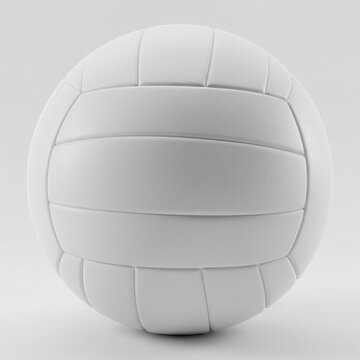A pristine 3D white volleyball with its characteristic panel design, rendered with perfect symmetry, ready for play